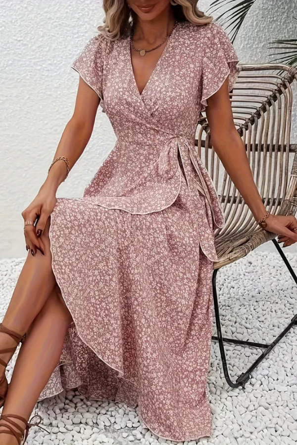 Floral V-Neck Dress with Asymmetrical Detailing