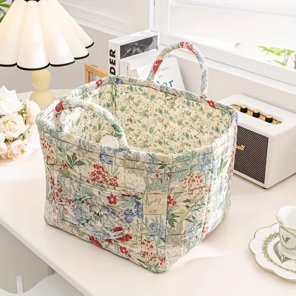 Floral Canvas Storage Basket - Decorative Home Organiser