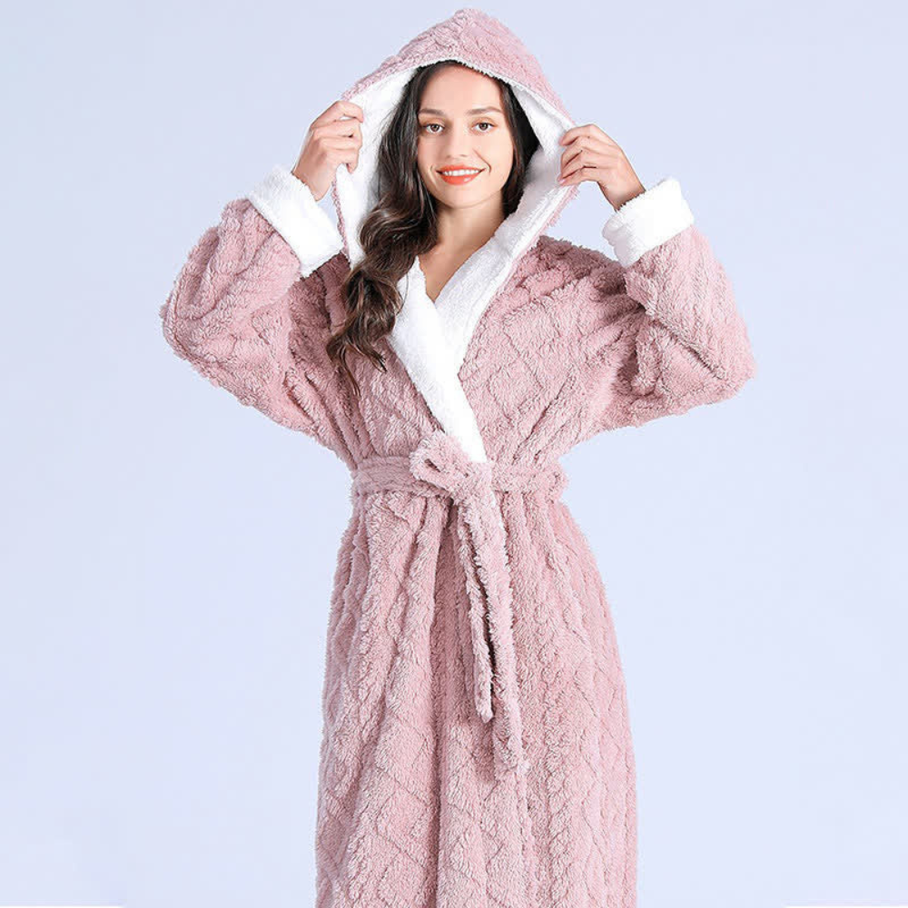 Plush Long Hooded Robe - Cosy Bathrobe with Pockets