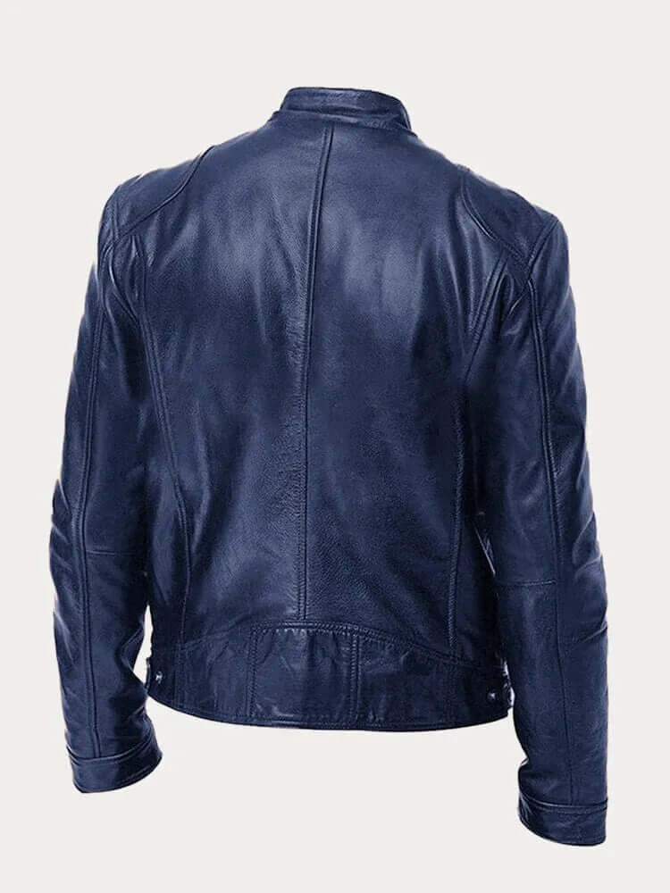 Men's Classic Leather Jacket - Stand Collar, Front Zip