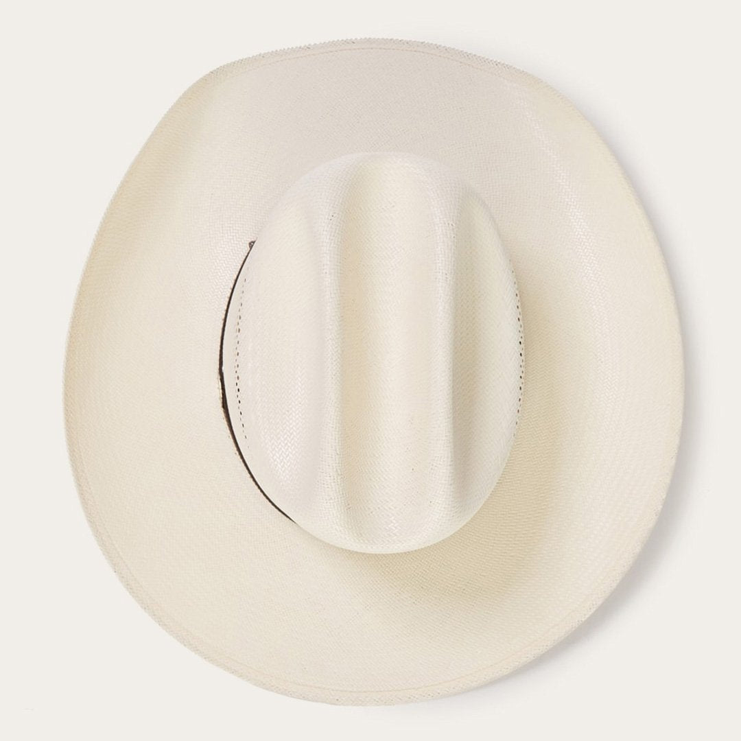Straw Cowboy Hat with Leather Hatband, Cattleman Crown