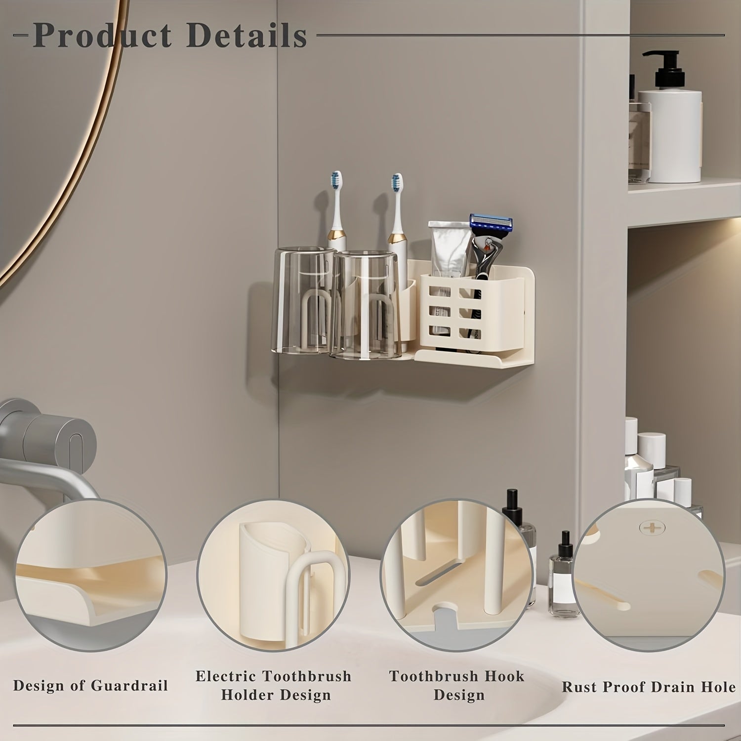 Wall-Mounted Aluminium Toothbrush Holder with Drainage