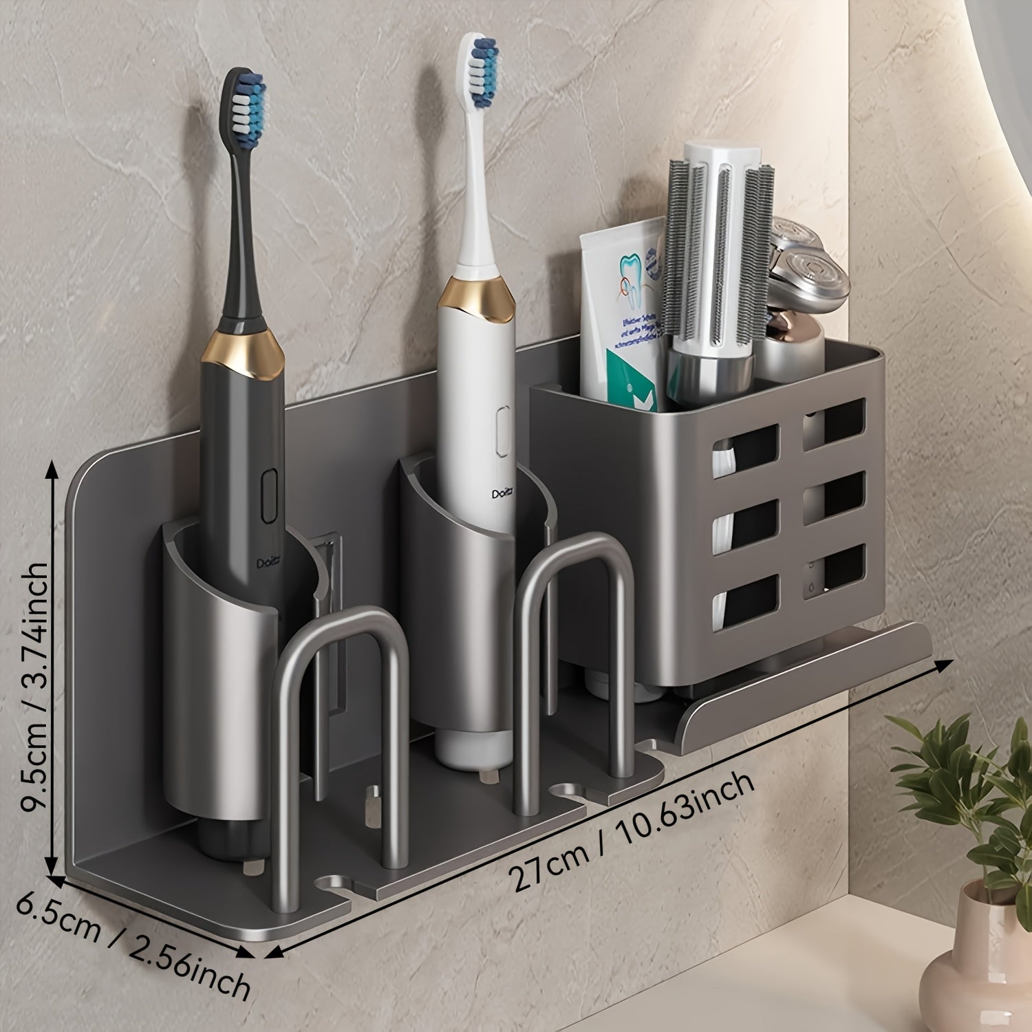 Wall-Mounted Aluminium Toothbrush Holder with Drainage