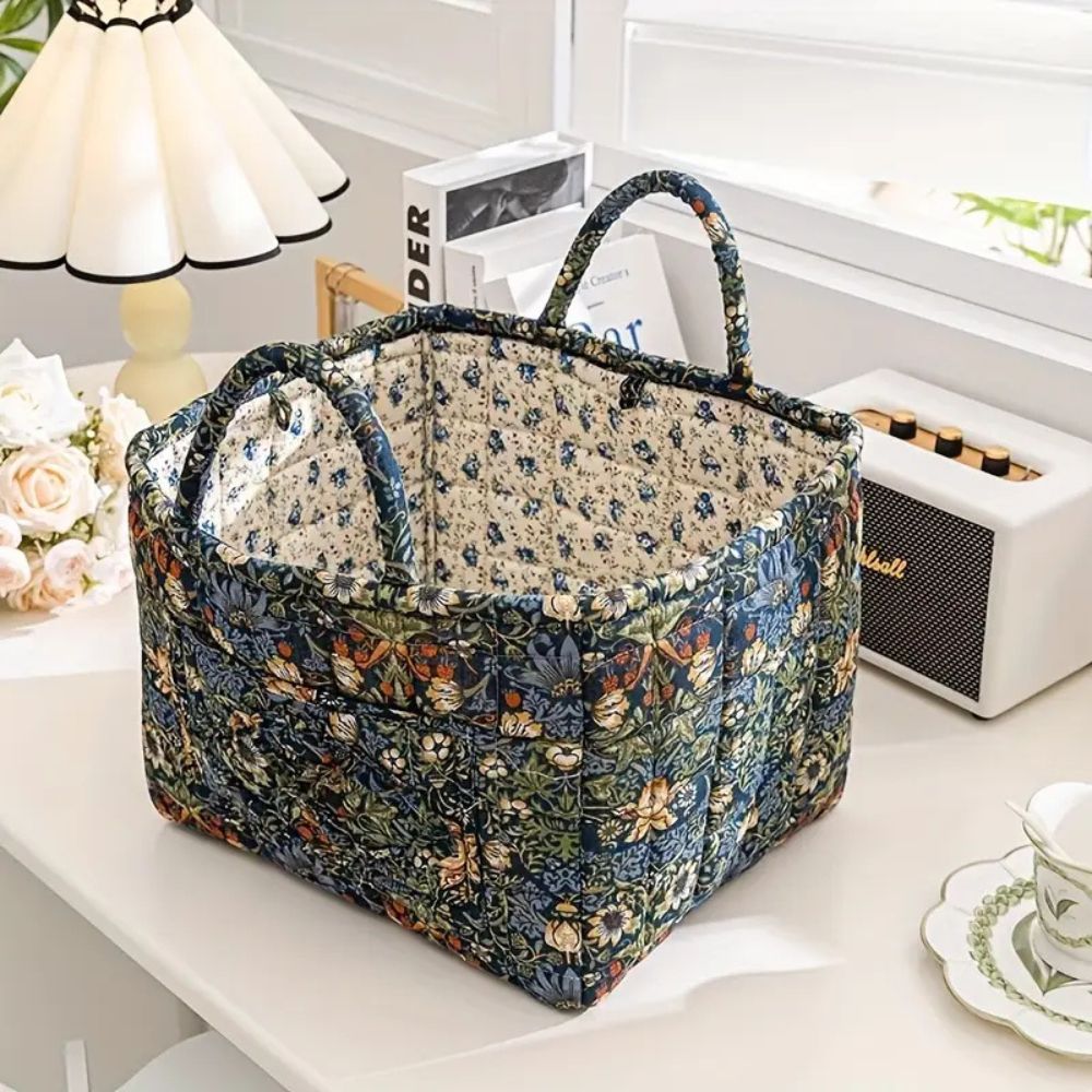 Floral Canvas Storage Basket - Decorative Home Organiser