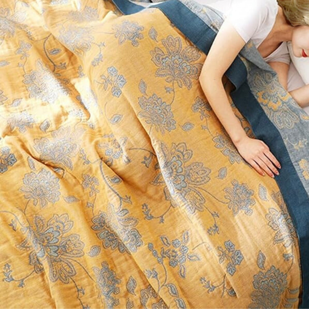 Floral Cotton Gauze Comfort Blanket, 5-Layer Design