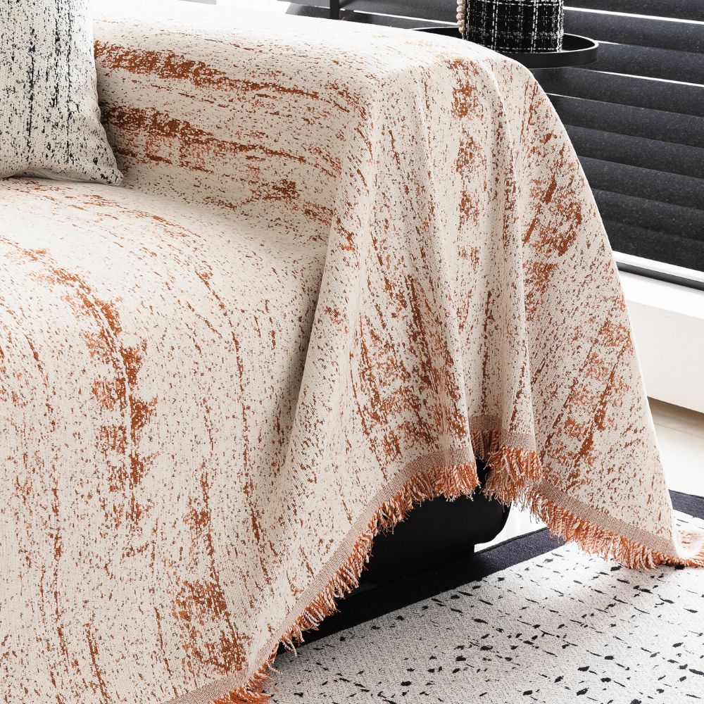 Almond Crest Chenille Couch Cover - Soft Neutral Sofa Throw