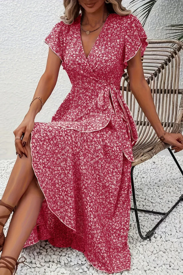Floral V-Neck Dress with Asymmetrical Detailing