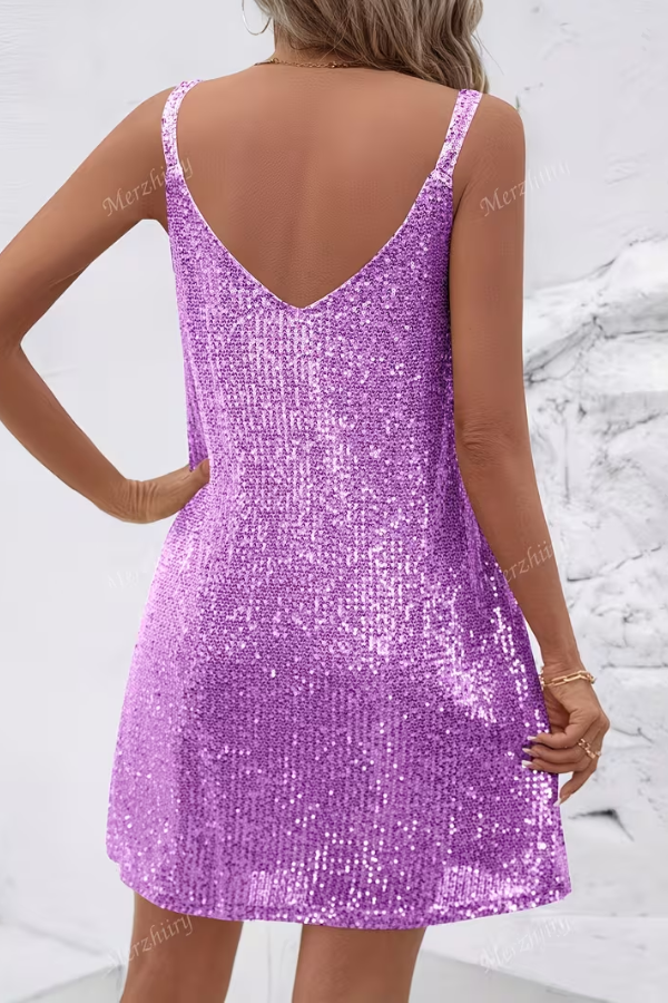 Sparkling Sequin Cocktail Dress with V-Neckline