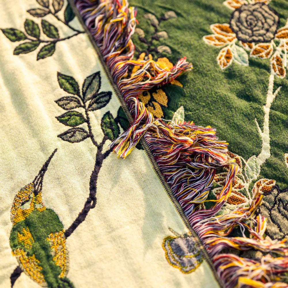 Ornate Layered Cotton Blanket - Jacquard Tasselled Throw