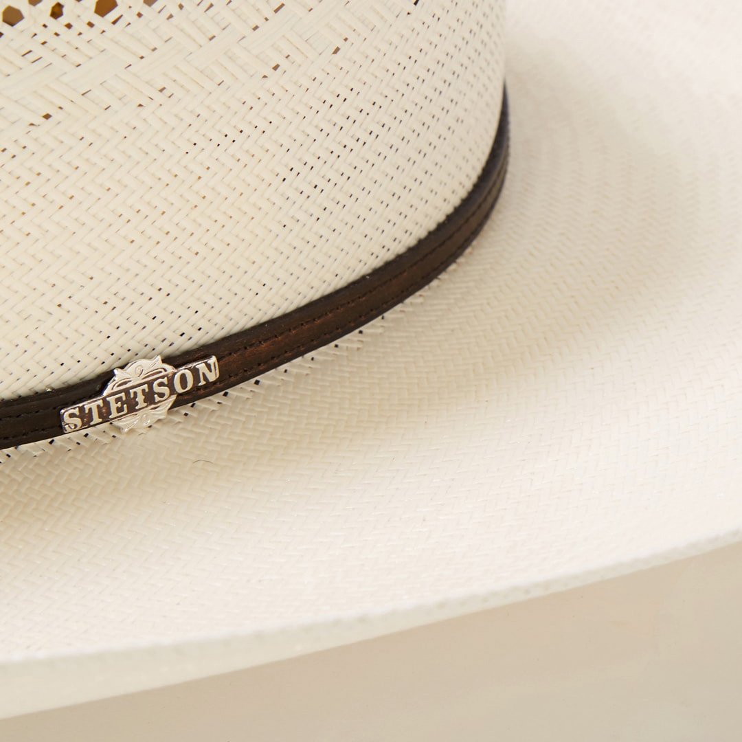 Straw Cowboy Hat with Leather Hatband, Cattleman Crown