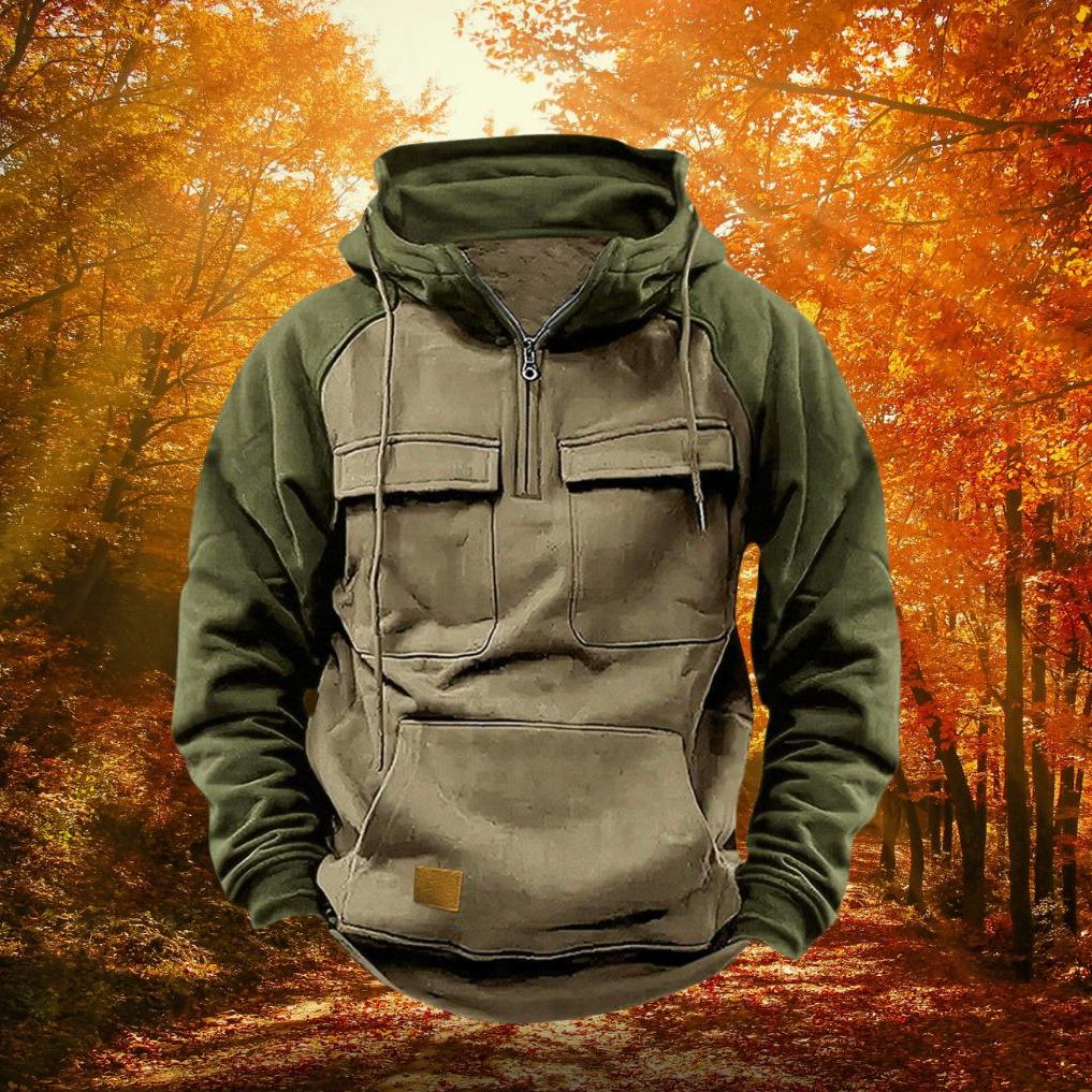 Color Block Outdoor Hoodie | Quarter-Zip Cotton Blend