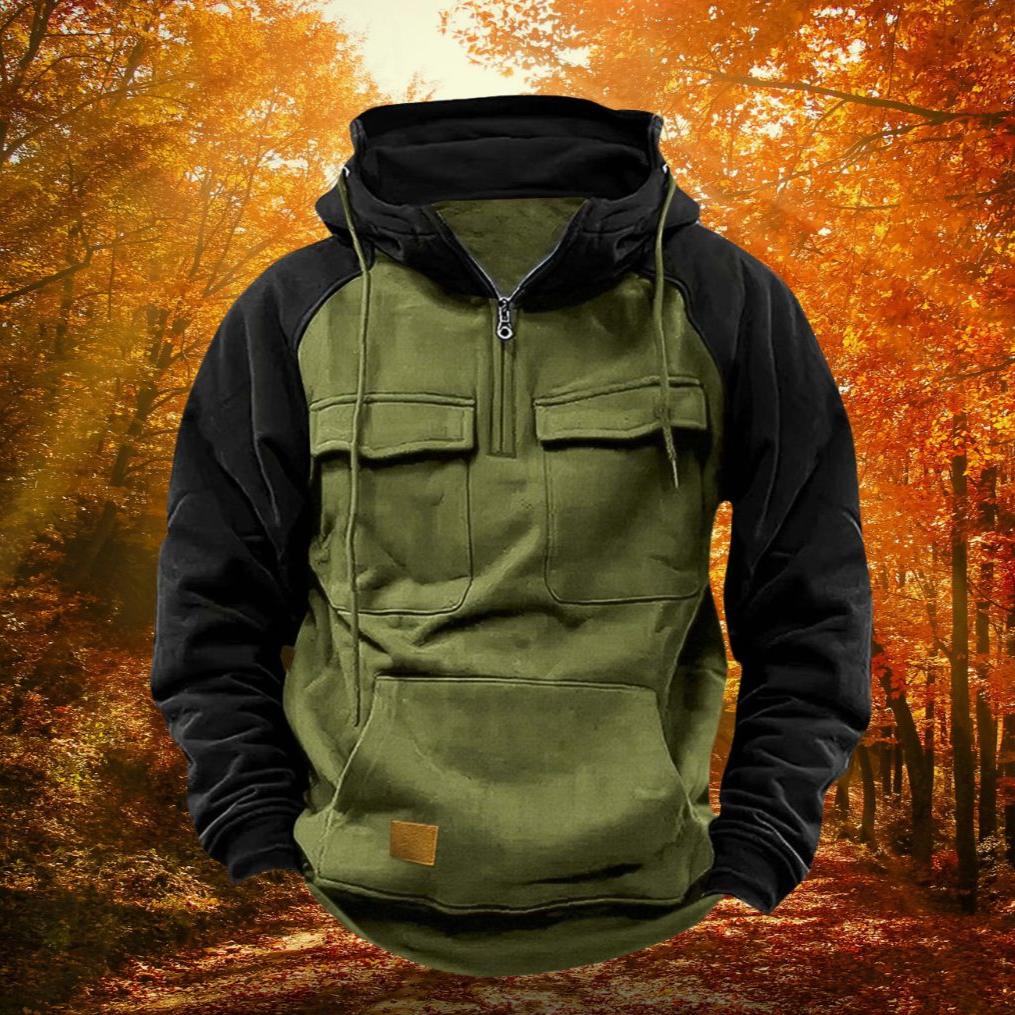 Color Block Outdoor Hoodie | Quarter-Zip Cotton Blend