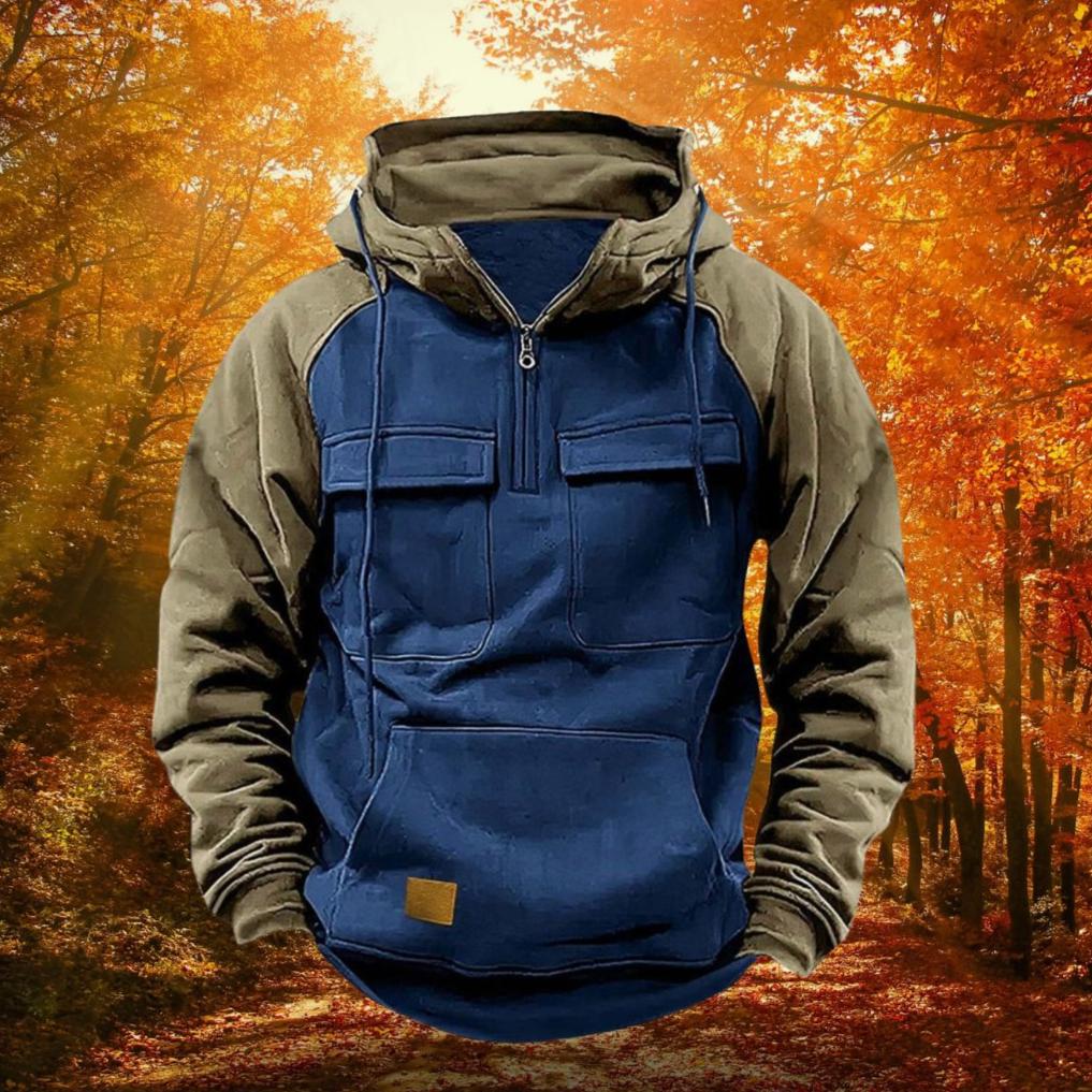 Color Block Outdoor Hoodie | Quarter-Zip Cotton Blend