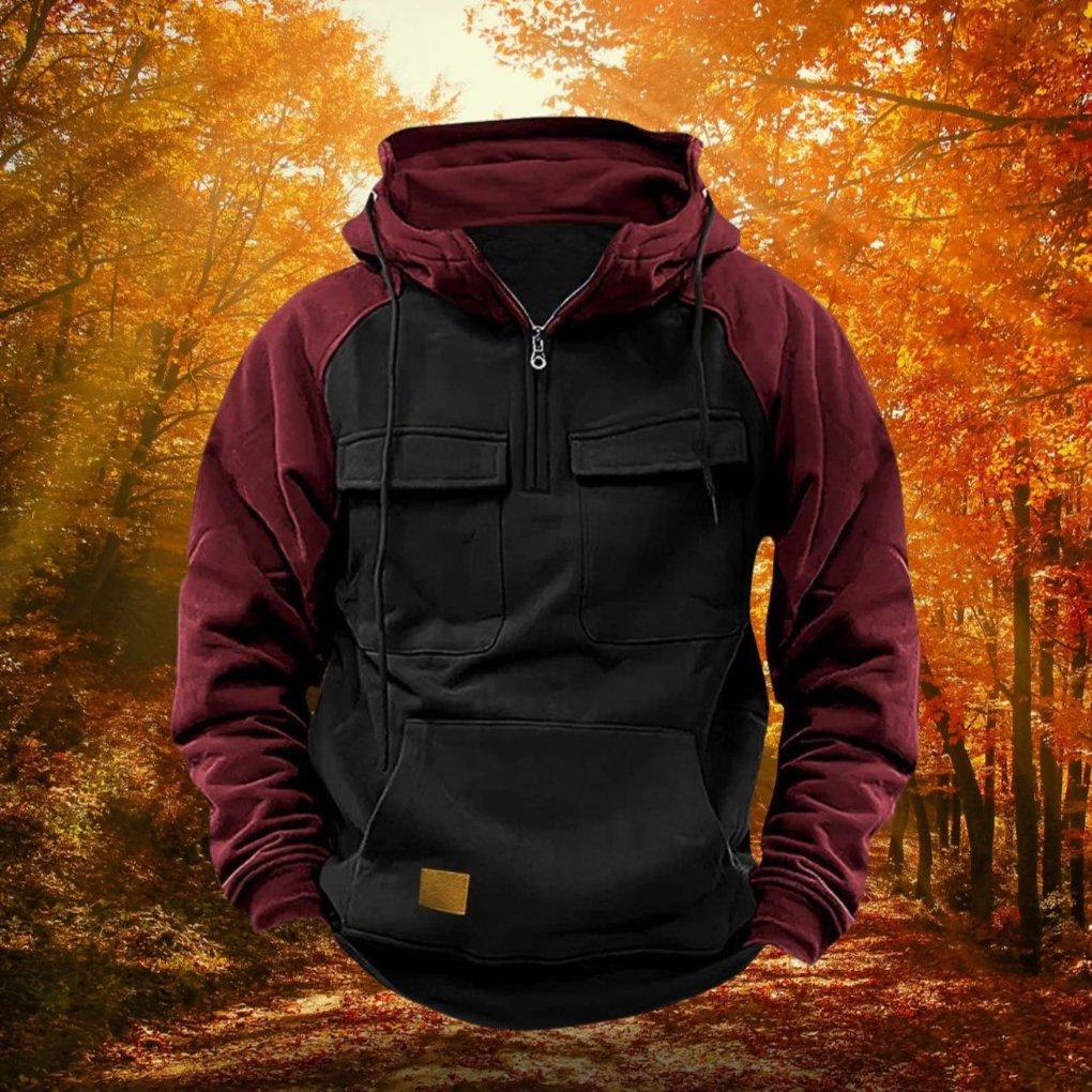 Color Block Outdoor Hoodie | Quarter-Zip Cotton Blend