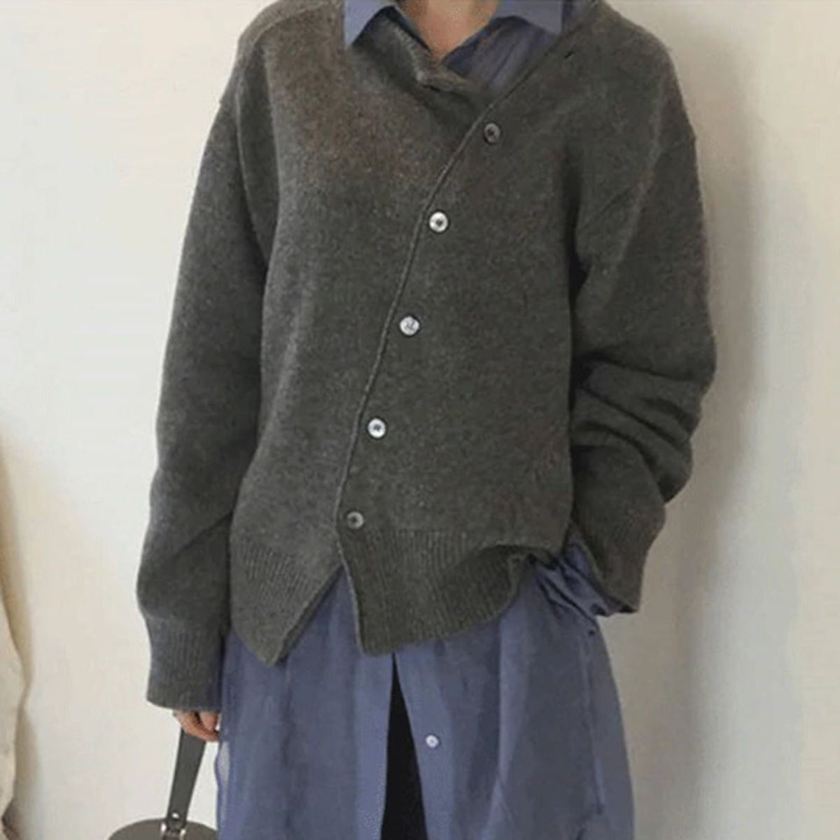 Cashmere Knit Cardigan with Asymmetric Button Detail