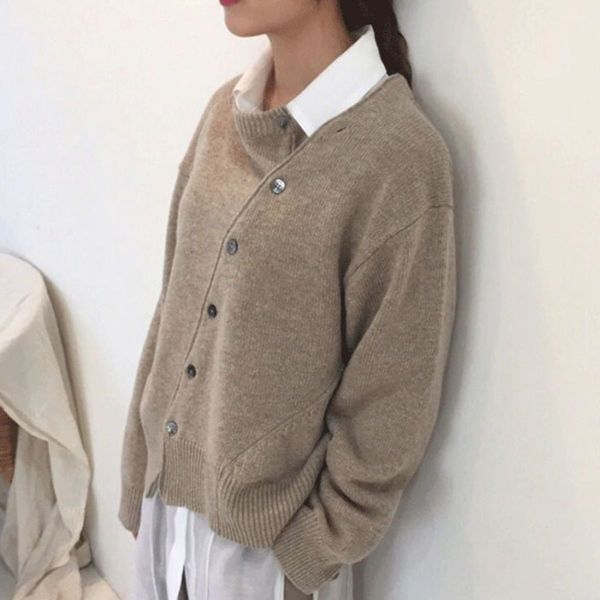 Cashmere Knit Cardigan with Asymmetric Button Detail