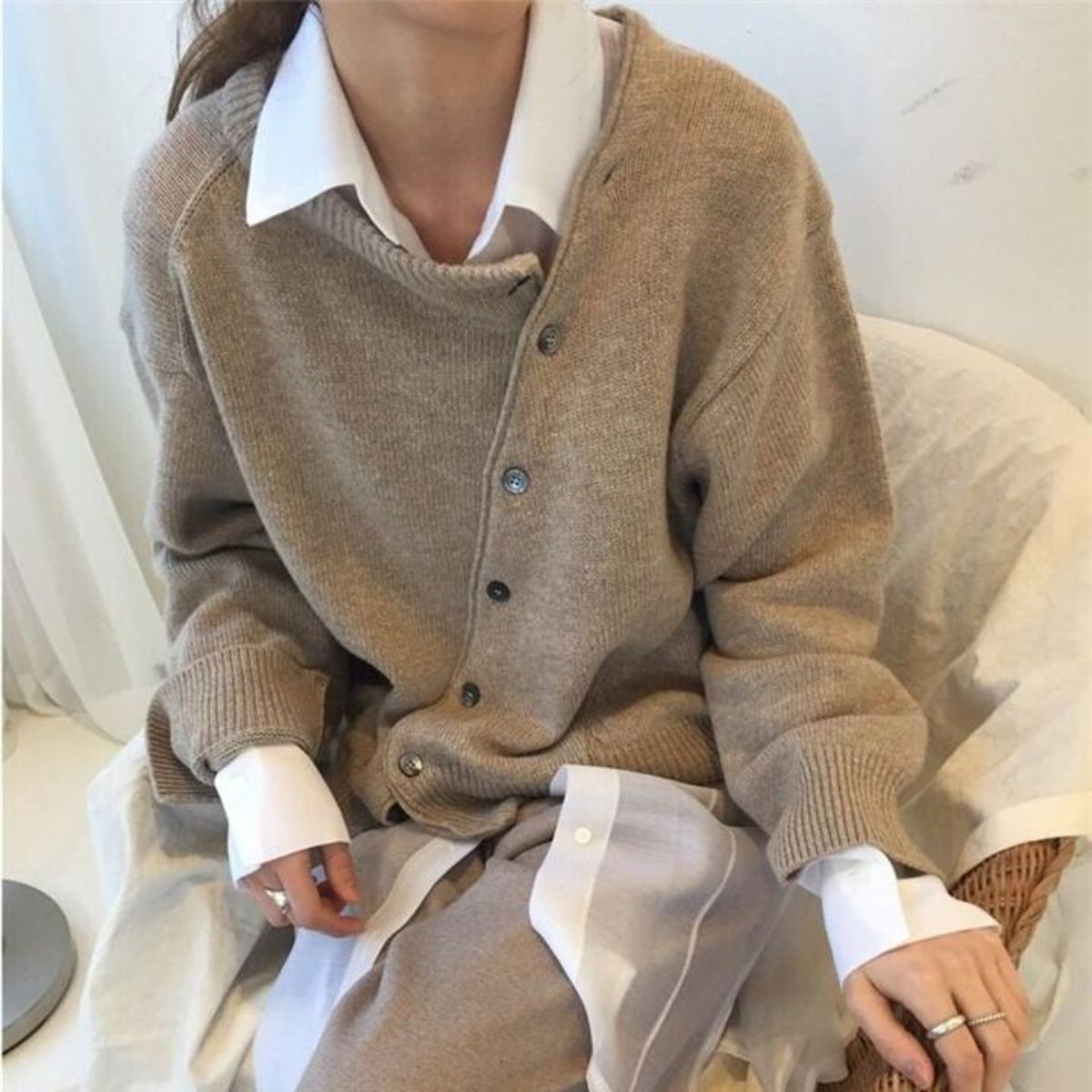 Cashmere Knit Cardigan with Asymmetric Button Detail
