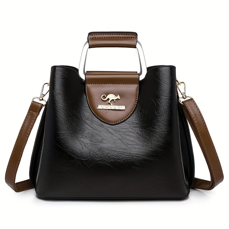 Classic Leather Handbag - Spacious Multi-Compartment Design