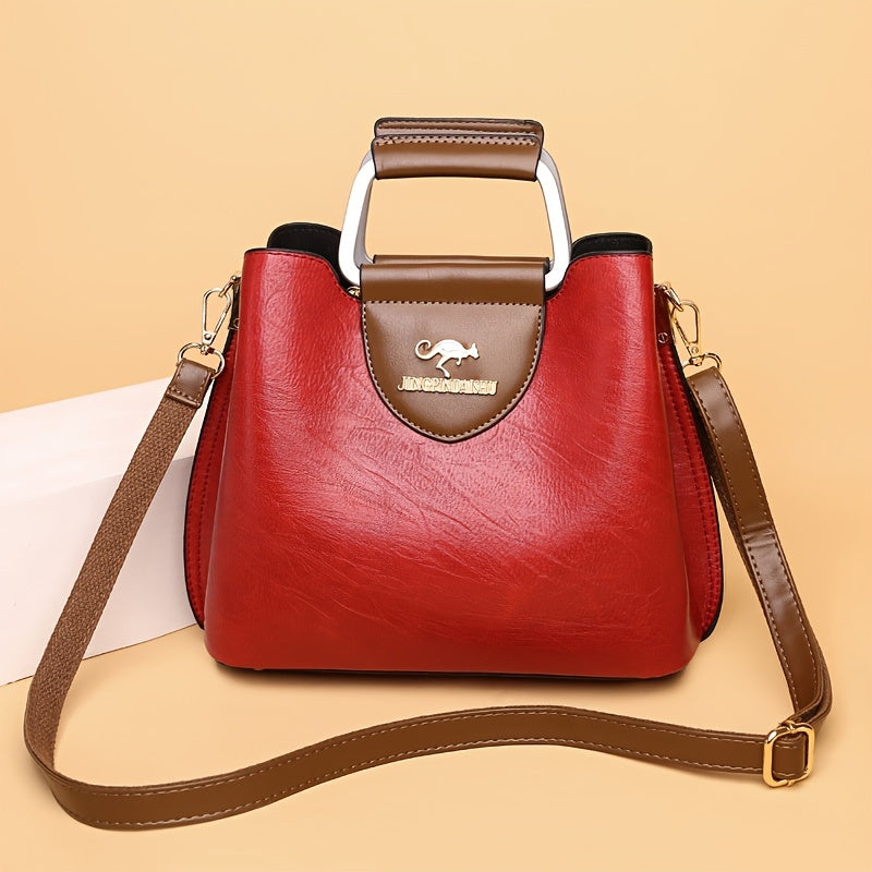 Classic Leather Handbag - Spacious Multi-Compartment Design