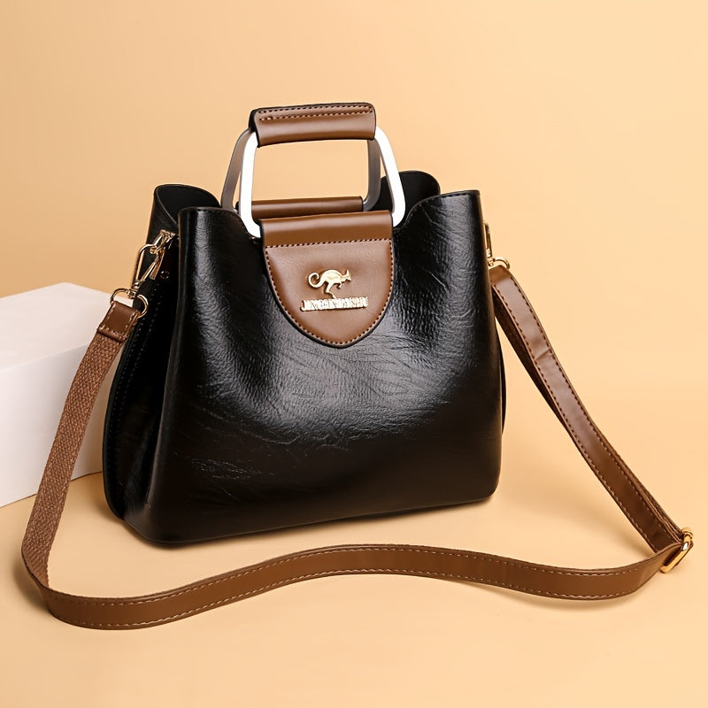 Classic Leather Handbag - Spacious Multi-Compartment Design