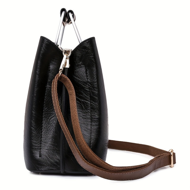 Classic Leather Handbag - Spacious Multi-Compartment Design