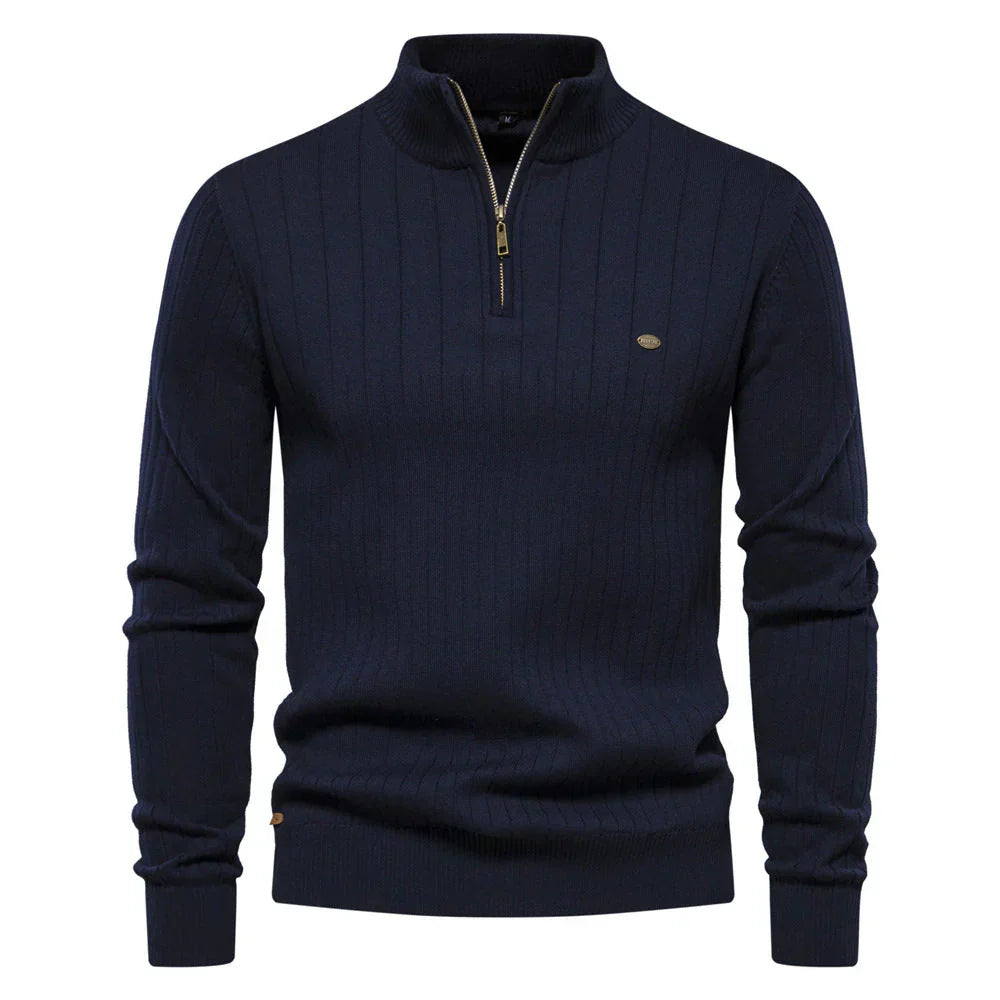 Men's Quarter-Zip Sweater | Ribbed Knit Classic Design