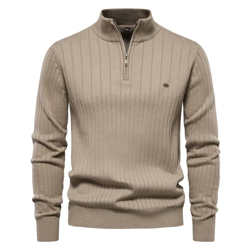 Men's Quarter-Zip Sweater | Ribbed Knit Classic Design