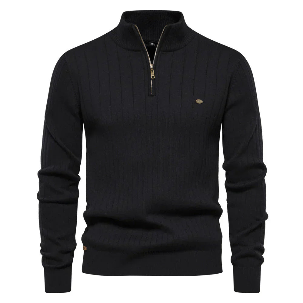 Men's Quarter-Zip Sweater | Ribbed Knit Classic Design