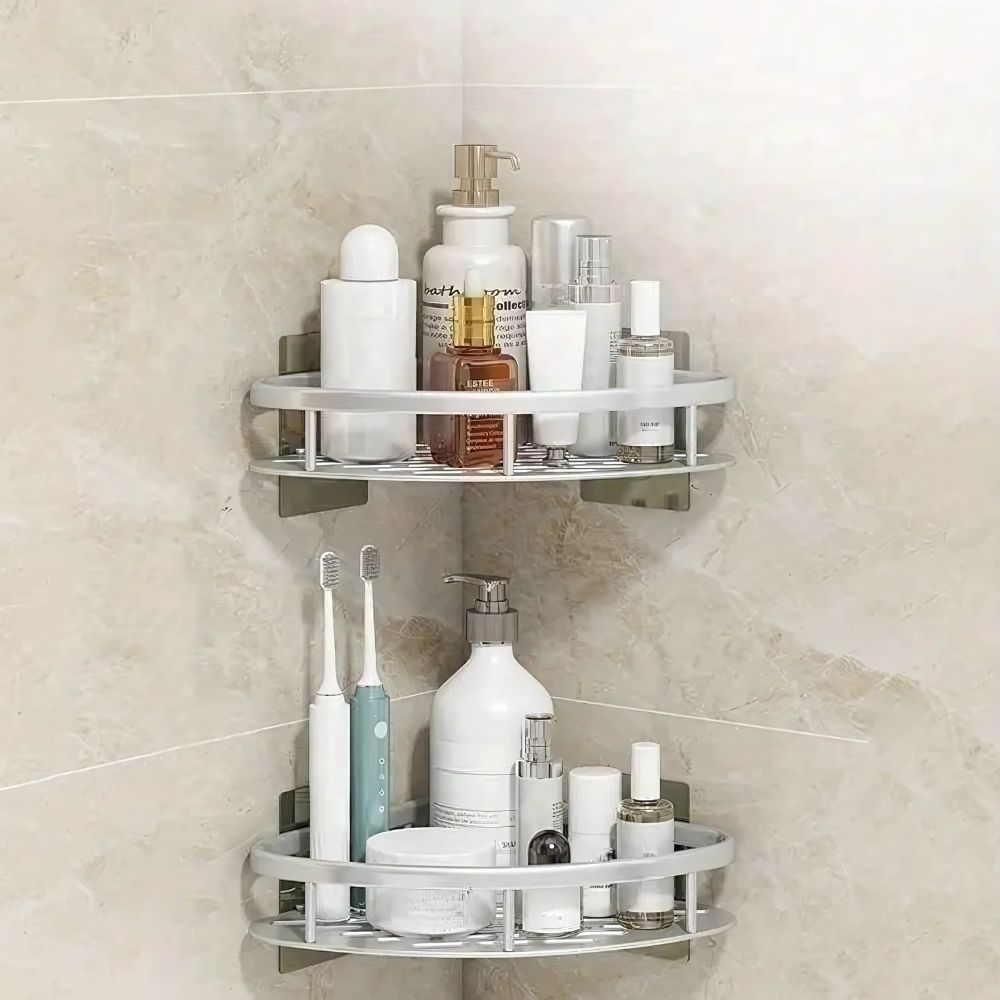 Aluminium Shower Caddy - Curved Wall-Mounted Storage Shelf