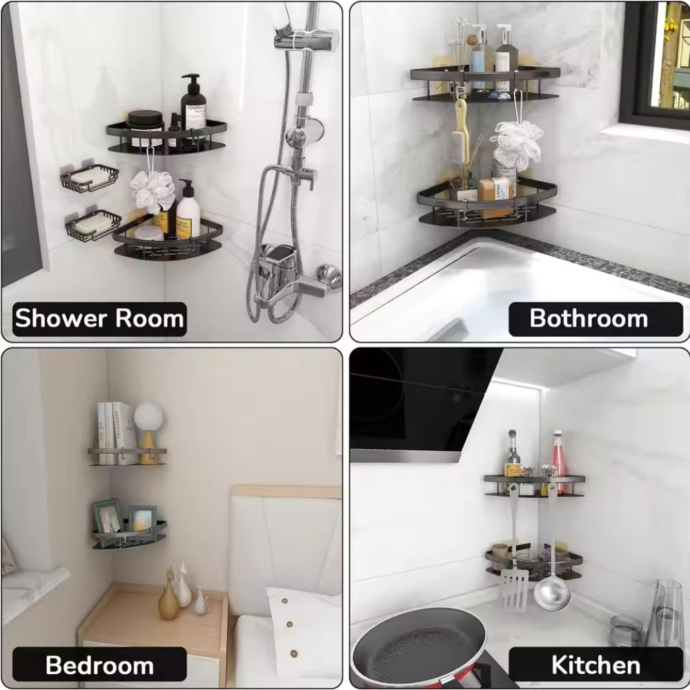 Aluminium Shower Caddy - Curved Wall-Mounted Storage Shelf