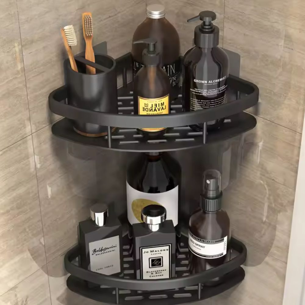 Aluminium Shower Caddy - Curved Wall-Mounted Storage Shelf