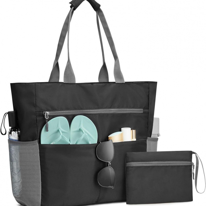 Waterproof Beach Bag - Large Foldable Tote with Pockets