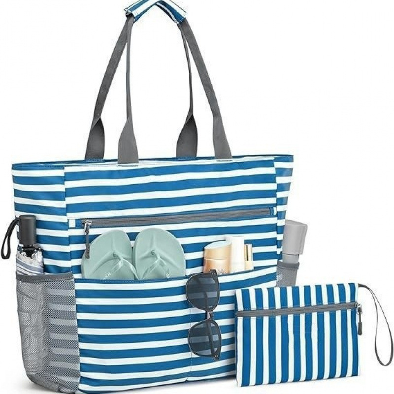 Waterproof Beach Bag - Large Foldable Tote with Pockets