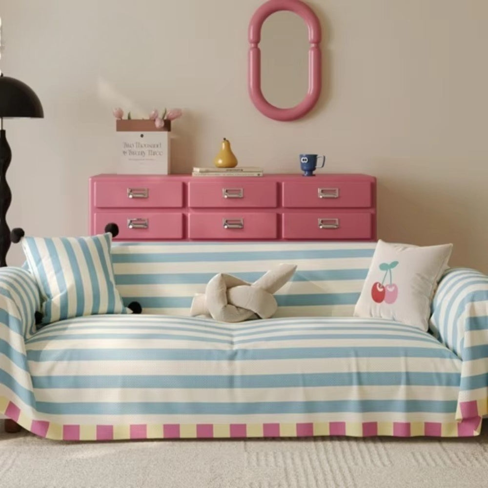 Pastel Striped Couch Cover - Soft Microfibre Sofa Protector