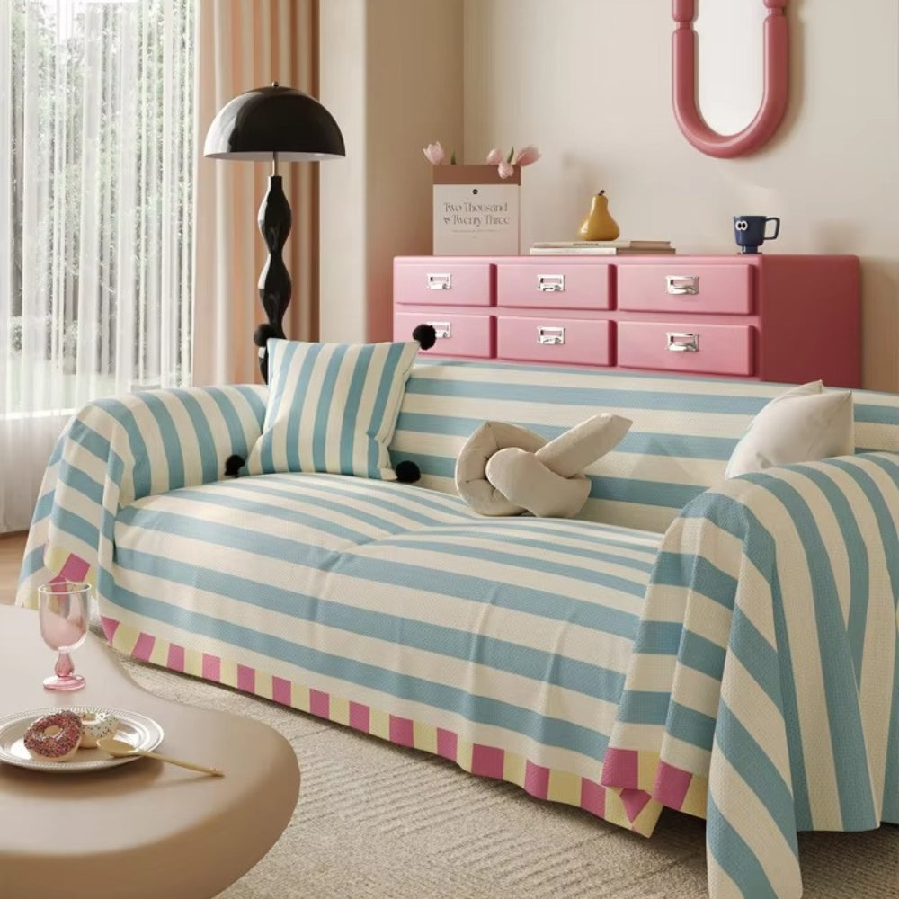 Pastel Striped Couch Cover - Soft Microfibre Sofa Protector