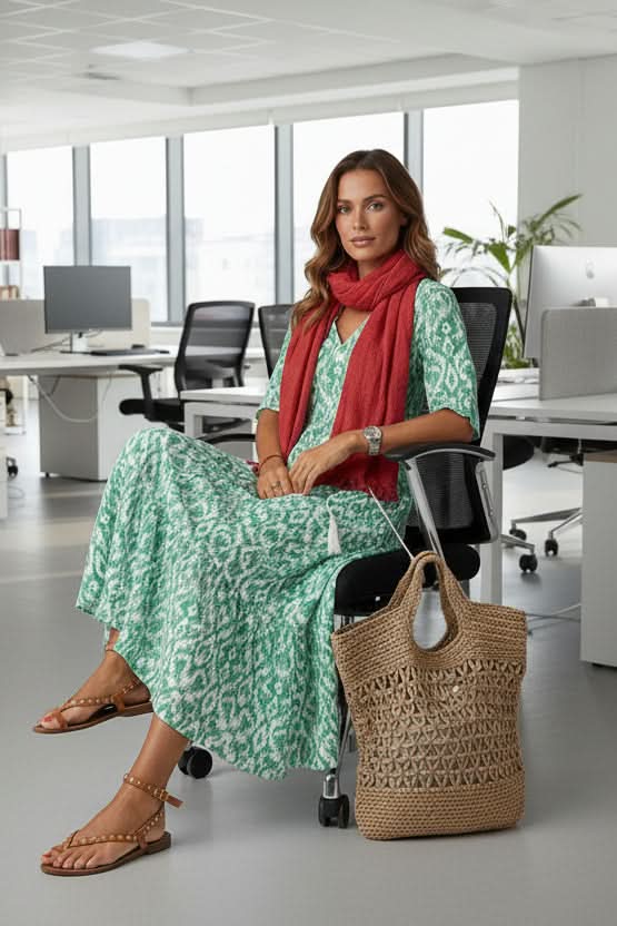Bohemian Print Maxi Dress with Adjustable Waist