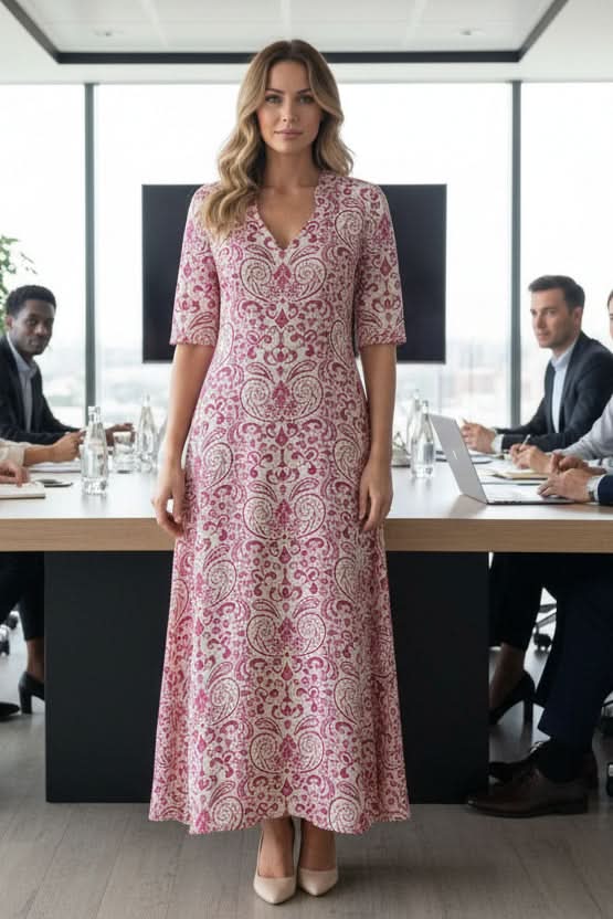 Bohemian Print Maxi Dress with Adjustable Waist