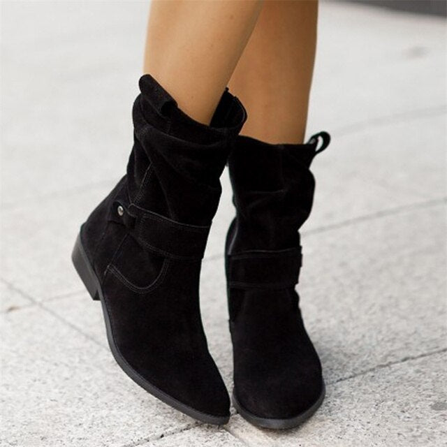 Suede Slouchy Ankle Boots, Western Mid-Calf Style