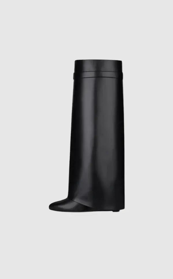 Black Vegan Leather Wedge Boots with Lock Detail