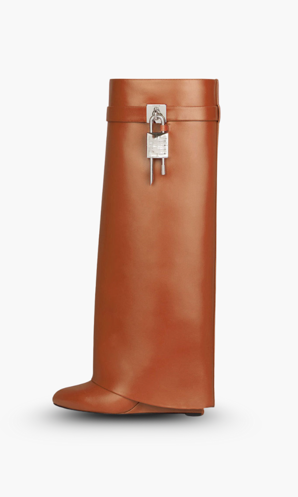 Black Vegan Leather Wedge Boots with Lock Detail