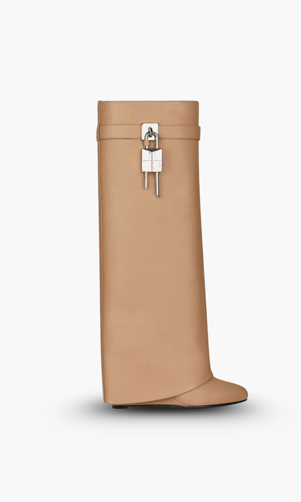 Black Vegan Leather Wedge Boots with Lock Detail