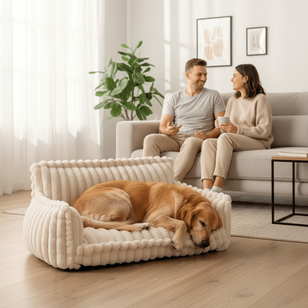 Orthopedic Dog Sofa Bed - Memory Foam with Raised Headrest