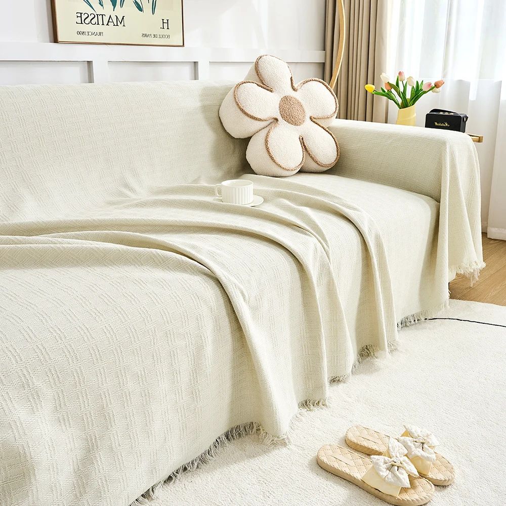 Geometric Quilted Couch Cover - Textured Sofa Throw