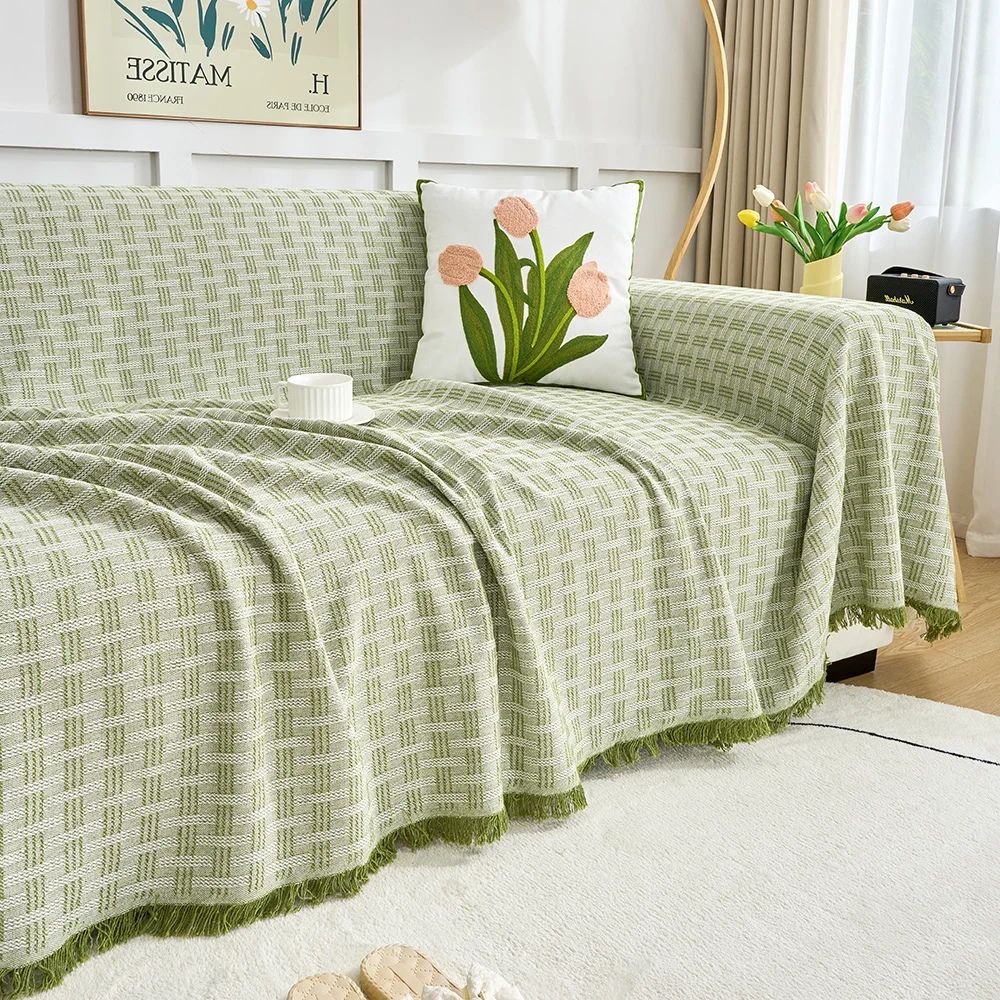 Geometric Quilted Couch Cover - Textured Sofa Throw