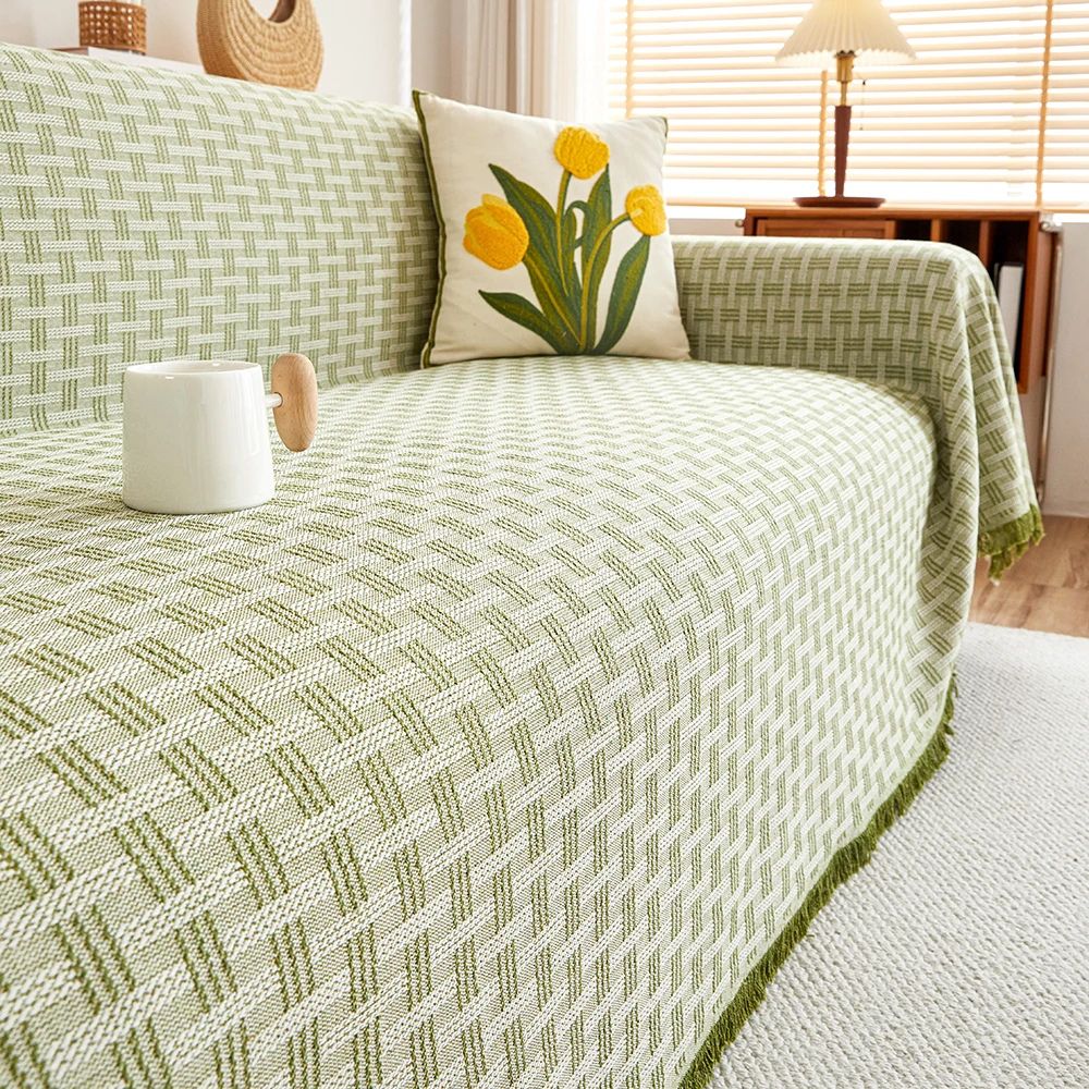 Geometric Quilted Couch Cover - Textured Sofa Throw