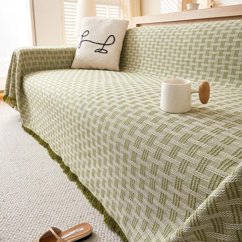 Geometric Quilted Couch Cover - Textured Sofa Throw