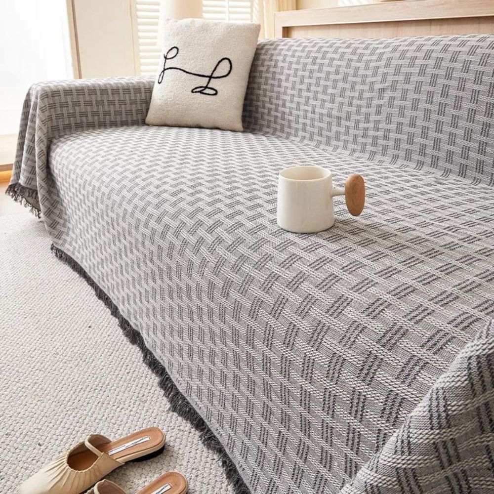 Geometric Quilted Couch Cover - Textured Sofa Throw