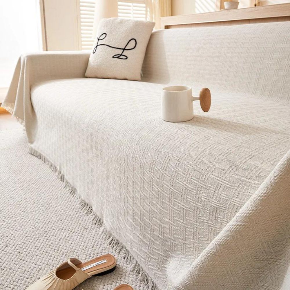 Geometric Quilted Couch Cover - Textured Sofa Throw