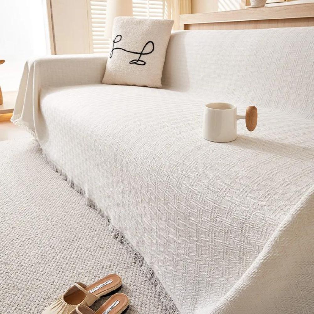 Geometric Quilted Couch Cover - Textured Sofa Throw