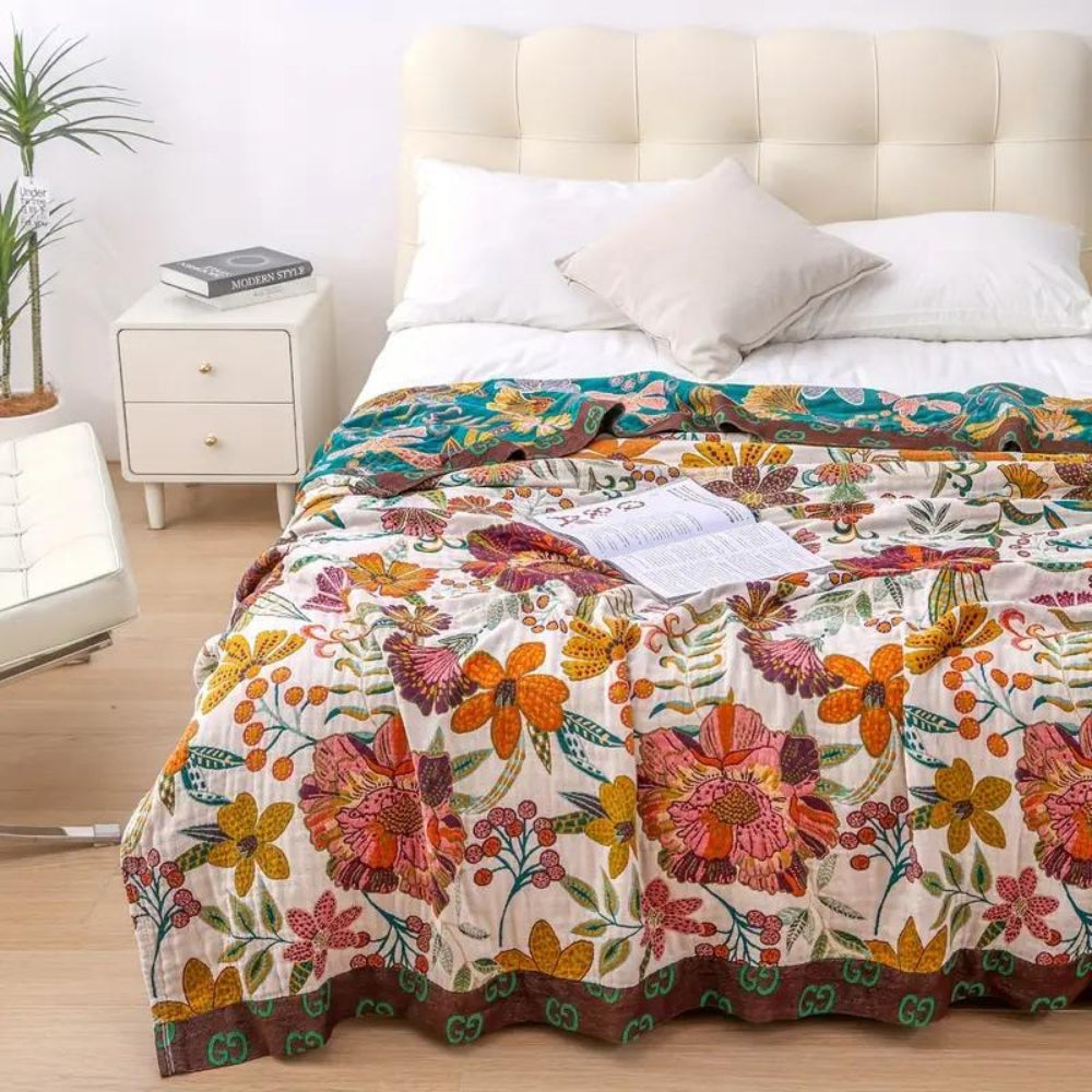 Charm Floral Reversible Cotton Blanket Throw